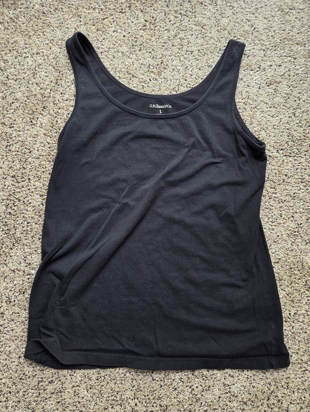 G.H. Bass & Co. Black Scoop Neck Cotton Tank Top Size Large
